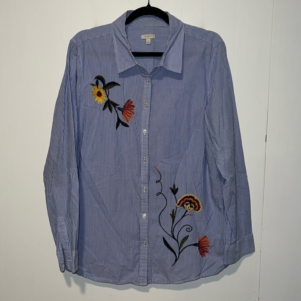 Talbots Women’s Button Up Long Sleeve Embroidered Shirt Q5